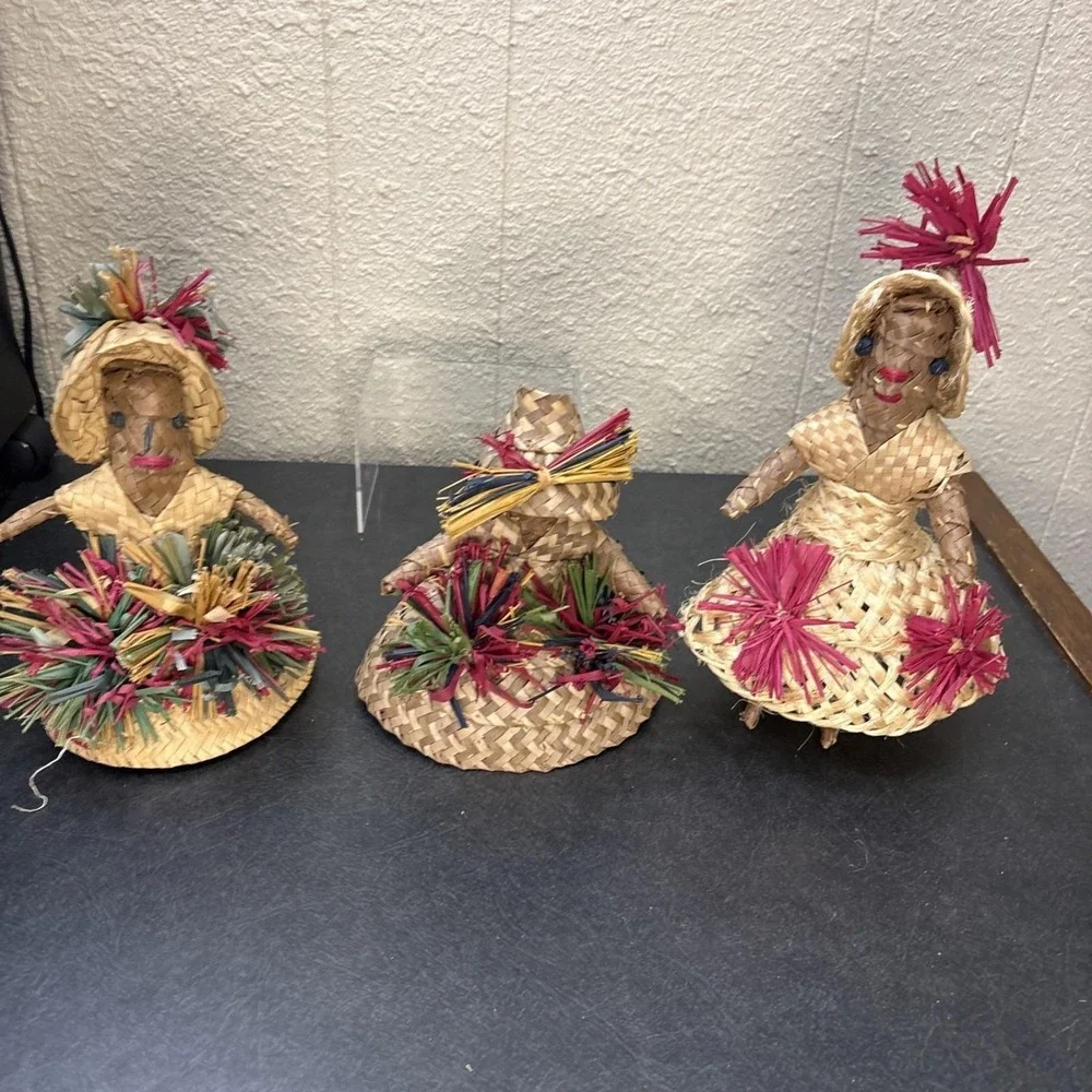3~Vtg~Woven Straw Dolls~Souvenir from Bahamas